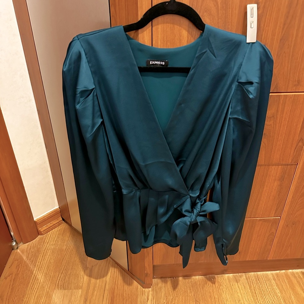 Express v neck wrap satin blouse